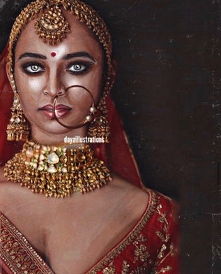 Portrait wearing Sabyasachi heritage jewellery drawing
