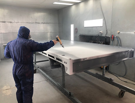 Inside our Powdercoating Shed