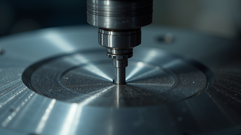 Close-up view of titanium aerospace component being machined