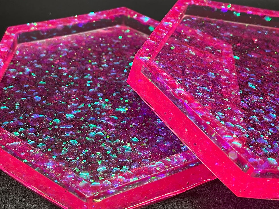Thumbnail: PINK GLITTER CUSTOM RESIN COASTERS