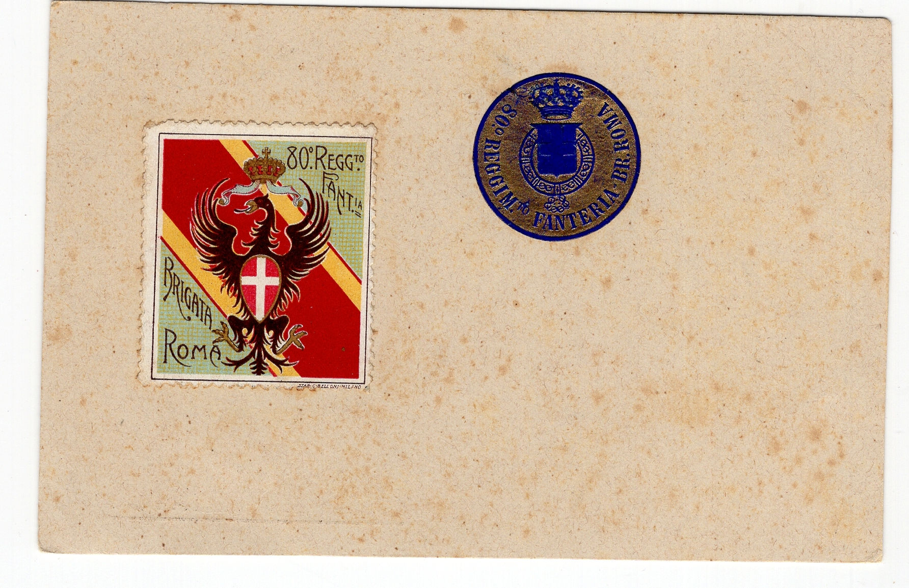 2B02.080 2 Erinnofili su cartoncino 80° Fanteria . Brigata Roma