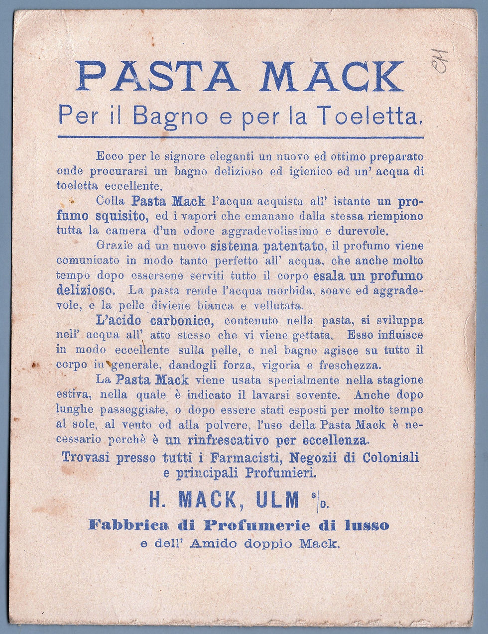 Thumbnail: 2A01GPSM Cartolina meccanica pubblicitaria: prodotti per il bagno Pasta Mack