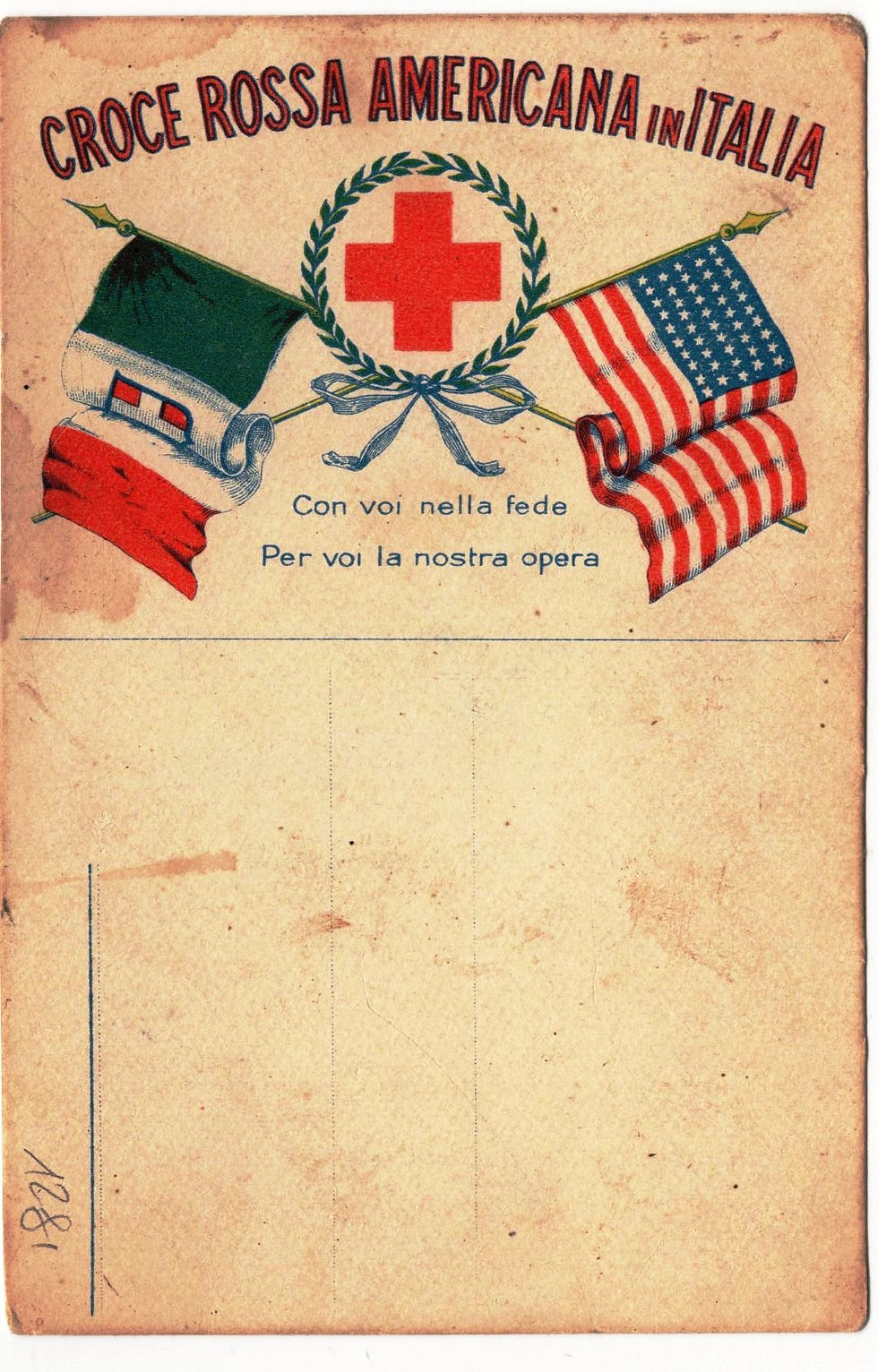 2I06ZZ Cart. Croce Rossa Americana in Italia . macchie