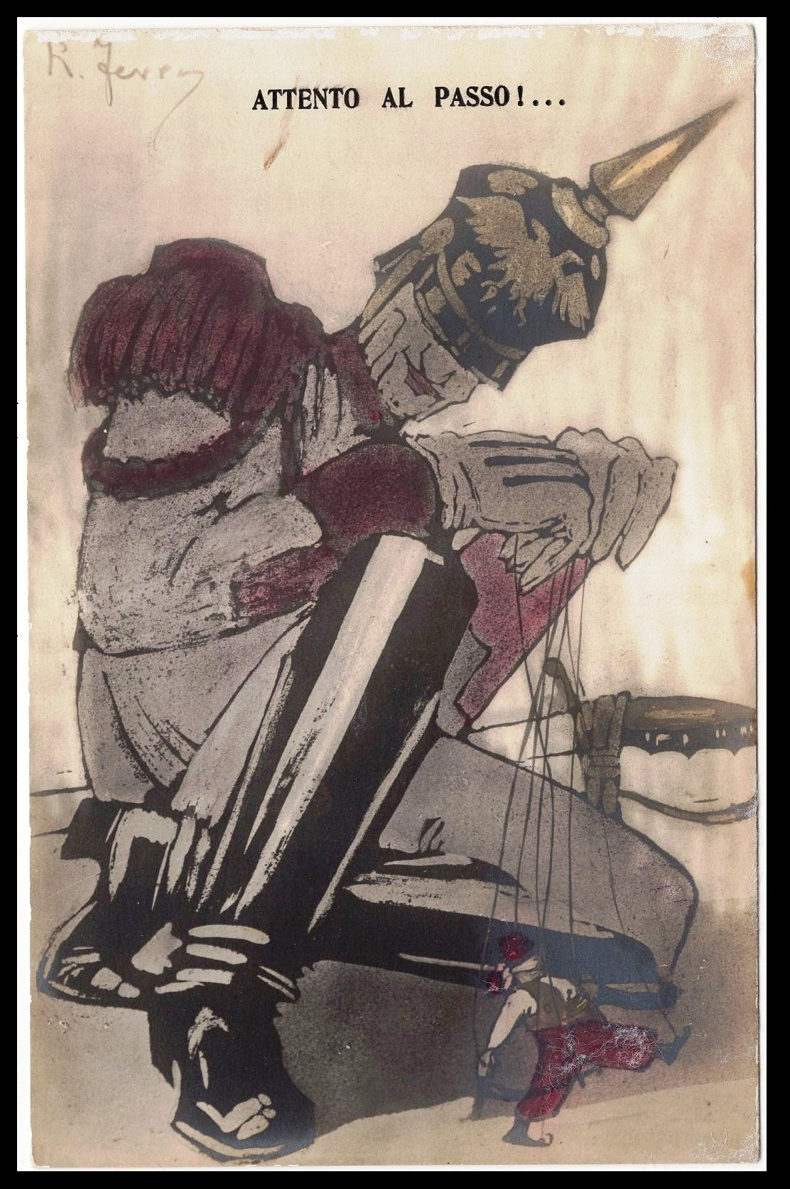 2A07FRRRANA Cart. satirica WW1: Propaganda Antiaustriaca . R.Ferri