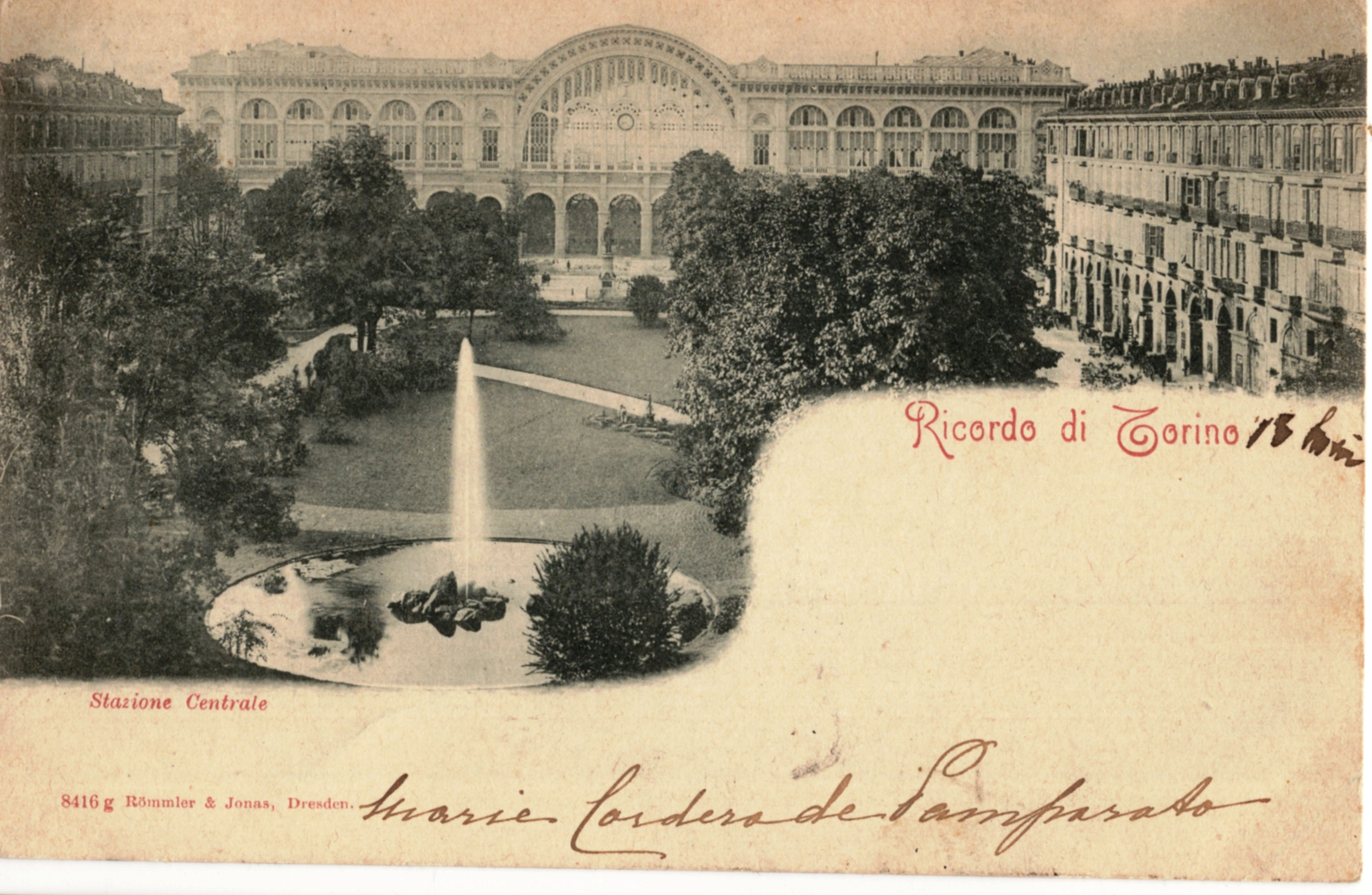 1ATO.L219A41 Torino: Stazione Centrale . autografo Maria Cordero di Pamparato