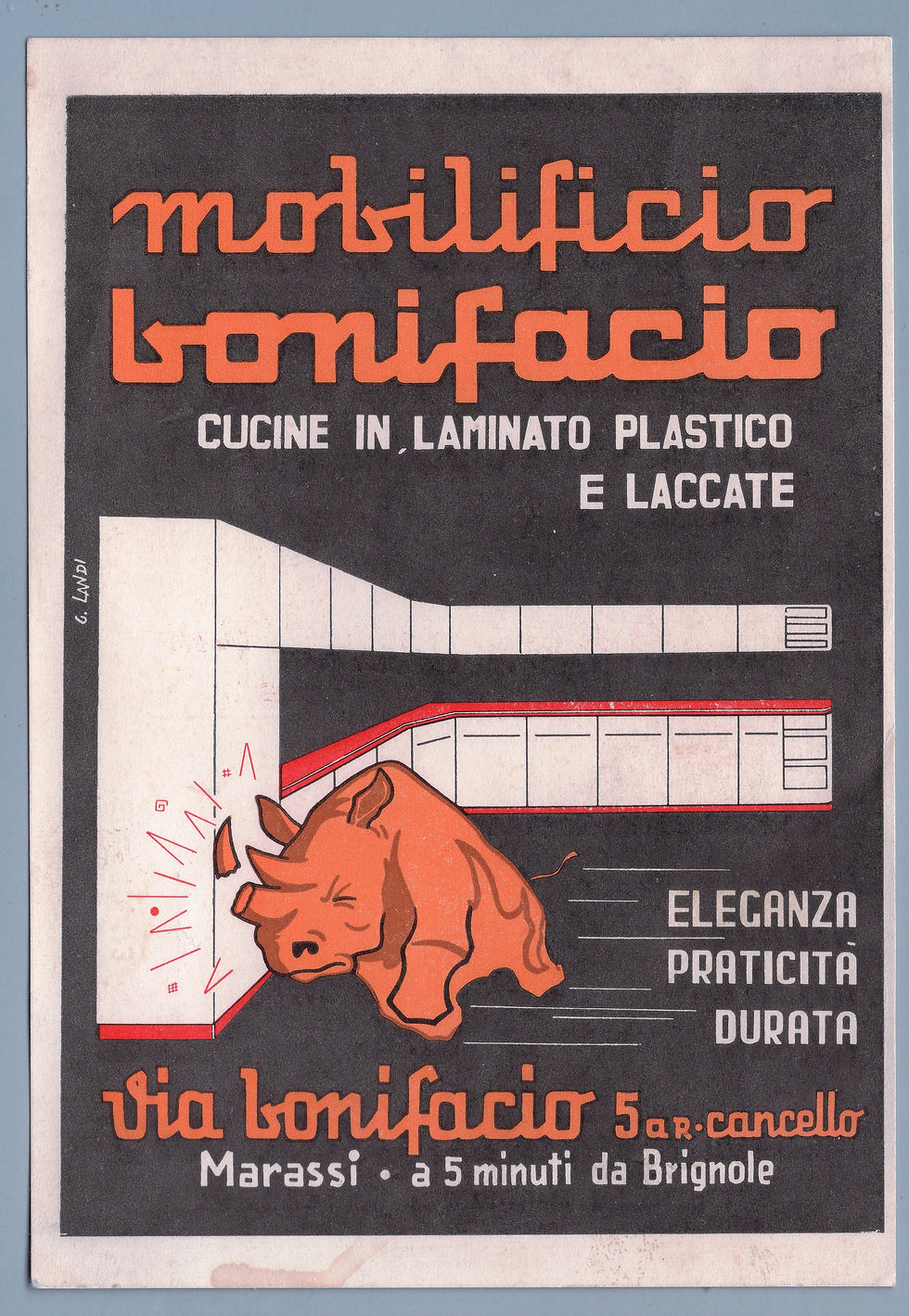 5A01ZBNF Cartolina pubblicitaria:Mobili Bonifacio . tassa pagata anni 60