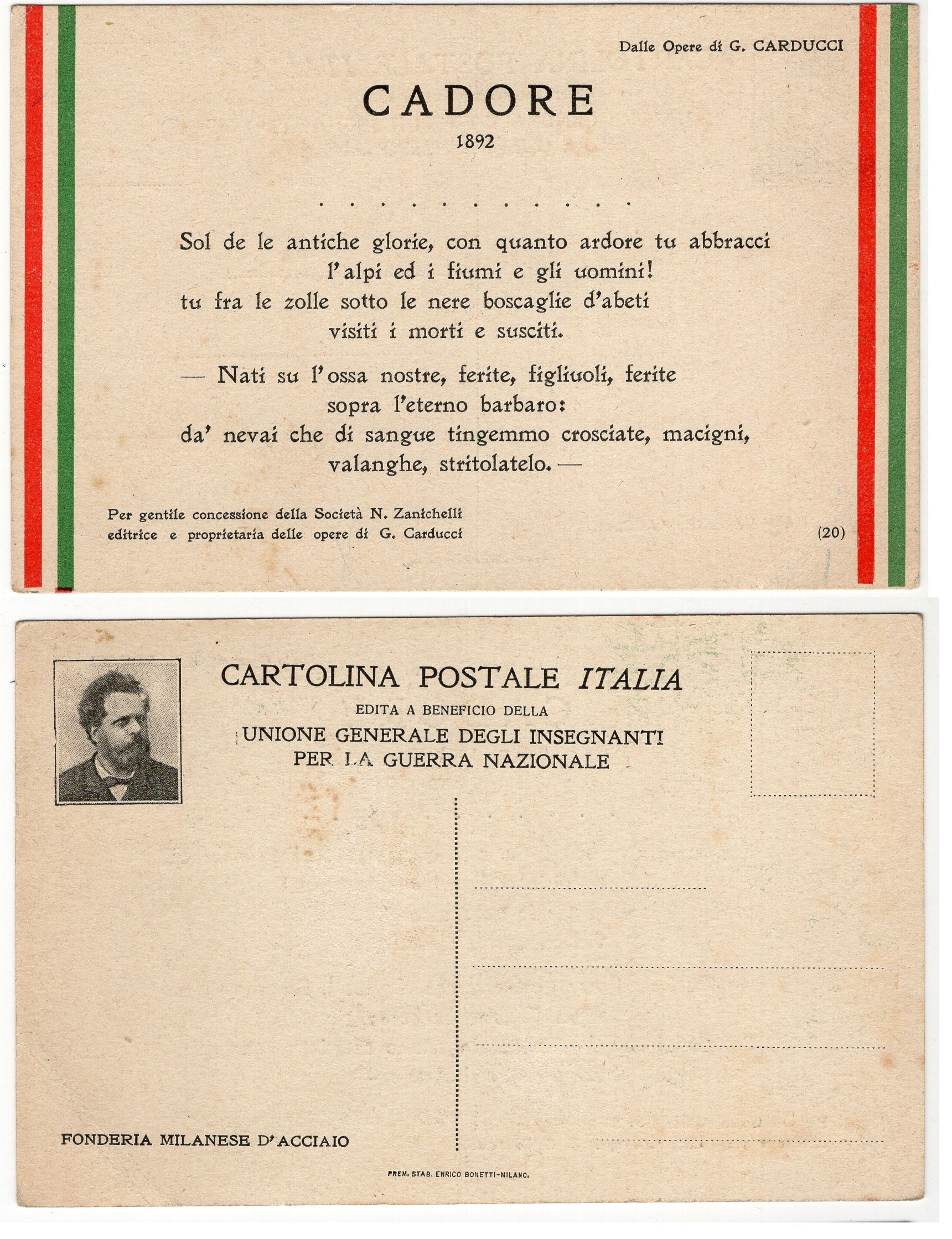 2A04ZZUGI Cart.  di Propaganda G.Crducci Unione Gen.Insegnanti x la guerra naz.