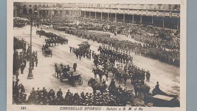 2C03ZZ Cart. Prop. Monarch.: Carosello Storio di Torino 1923 . Saluto del Re