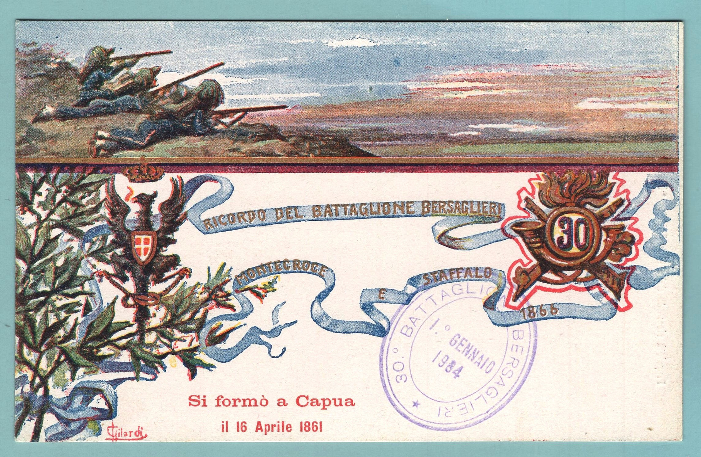 2D01.030 Cart.Reggiment.: 30° Regg. Bersagl. . Montecroce e Staffalo . con s