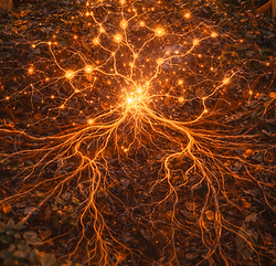 Mykorrhiza-Netzwerk im Boden – Verbindung, Austausch und organisches Wachstum als Symbol für die LAVA SPIRIT Community