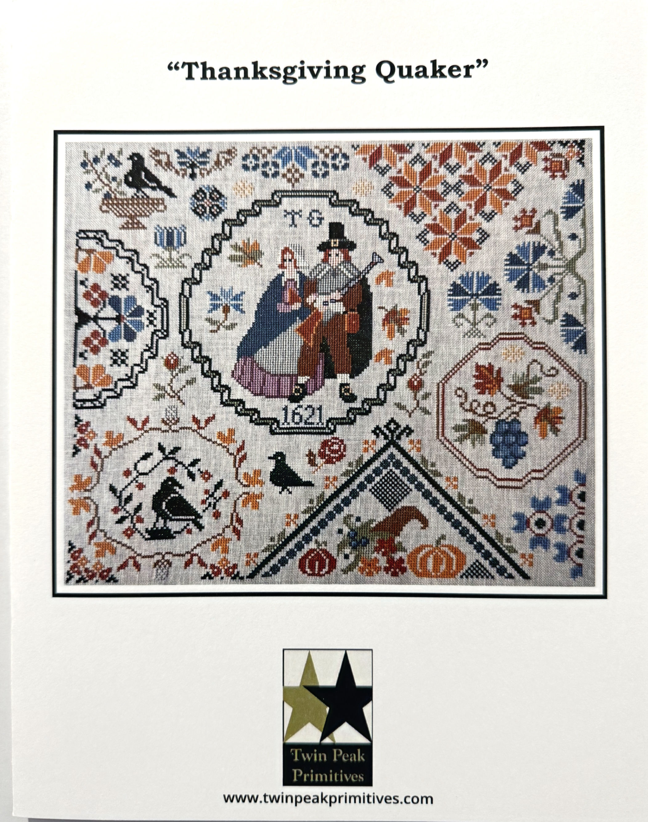 Thanksgiving Quaker floral embroidery with couple and text details Bloomfield Craft.