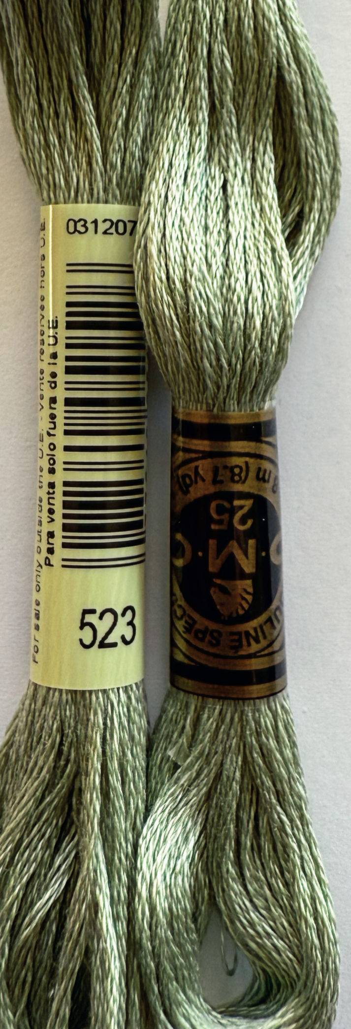 Two spools of DMC 523 green floss, for embroidery or cross-stitch Bloomfield Craft