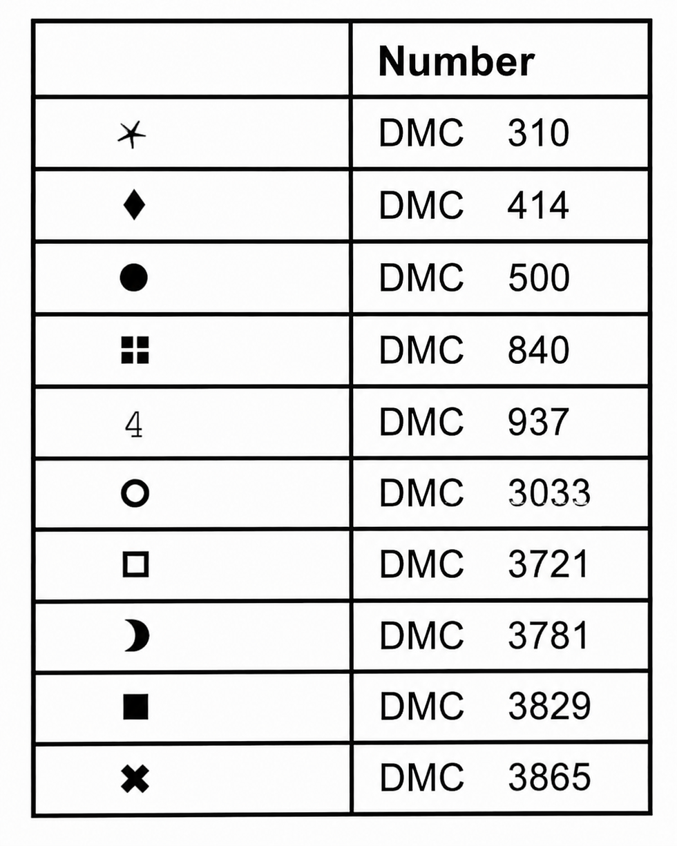Thumbnail: Strawberry Cottage DMC floss chart with thread numbers and skein information