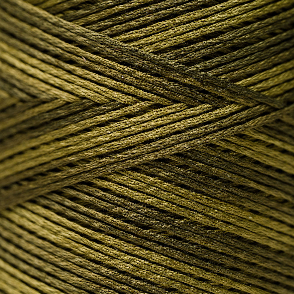 Close-up of olive green yarn for crafting, Bloomfield Craft.