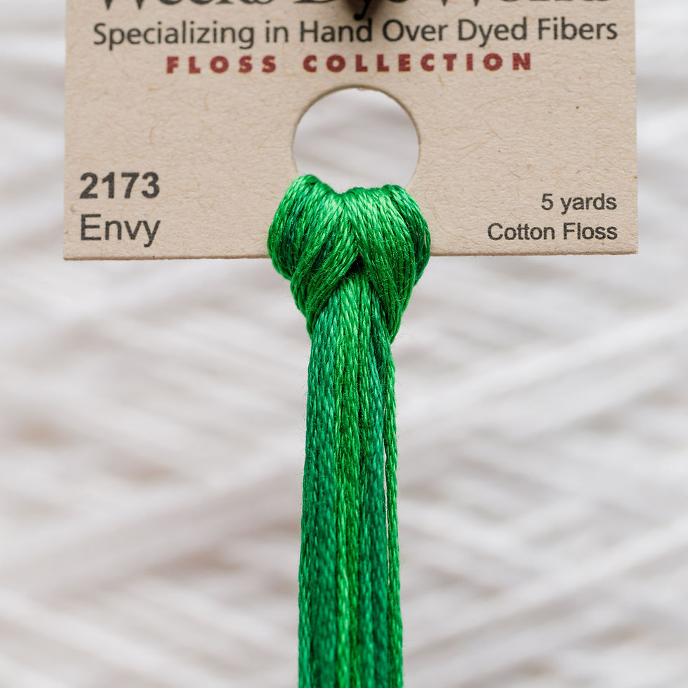 Thumbnail: Green "Envy" 2173 cotton floss, hand-dyed fibers, embroidery collection, 5 yards.