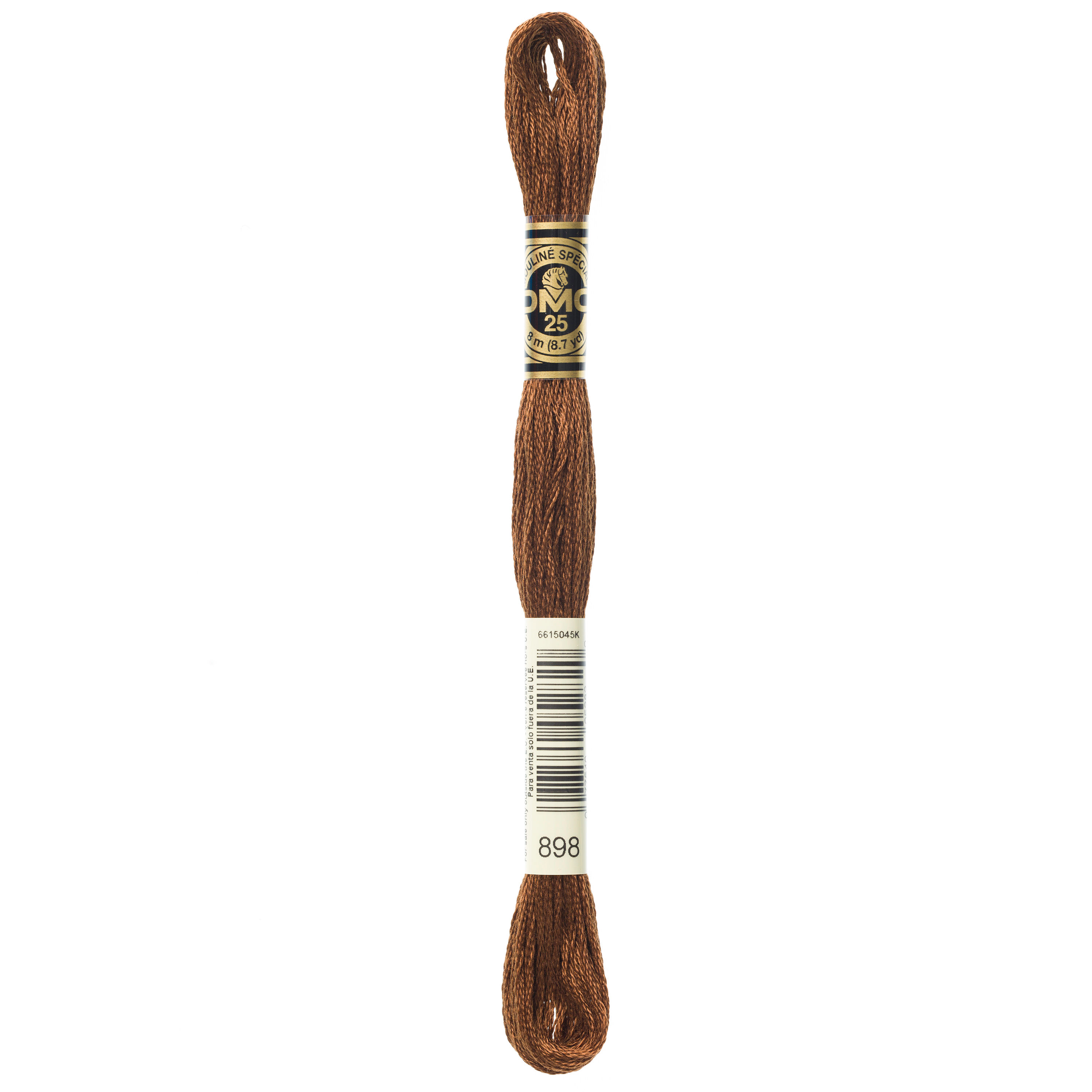 DMC 898 Very Dark Coffee Brown embroidery floss skein
