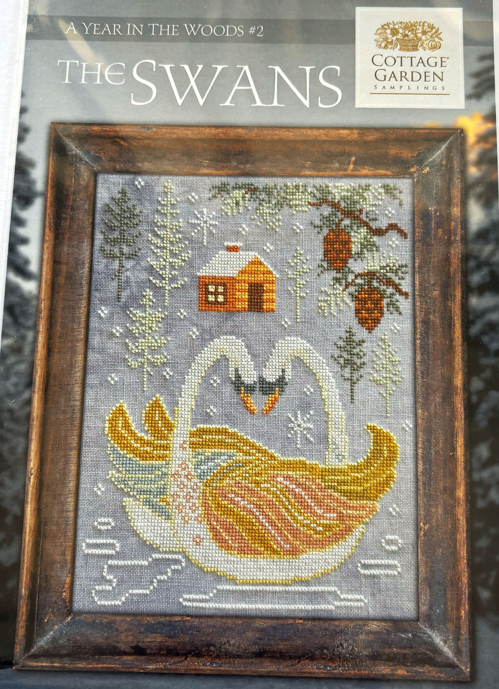 Cross-stitch of swans Winter scene. A Year in the Woods 2: The Swans Bloomfield Craft.