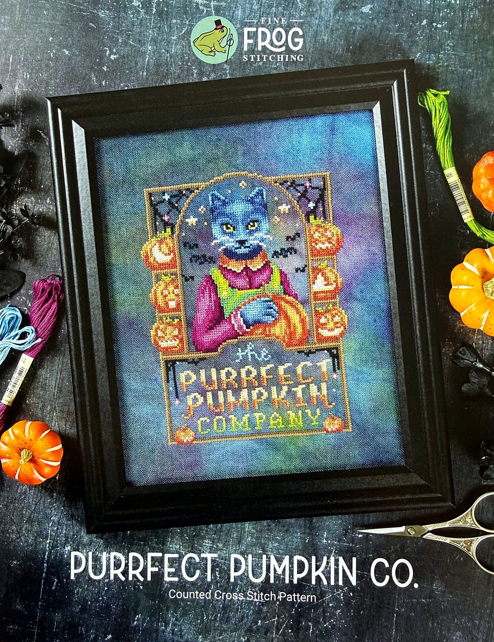 Purrfect Pumpkin Co. cross stitch pattern cover by Fine Frog Stitching