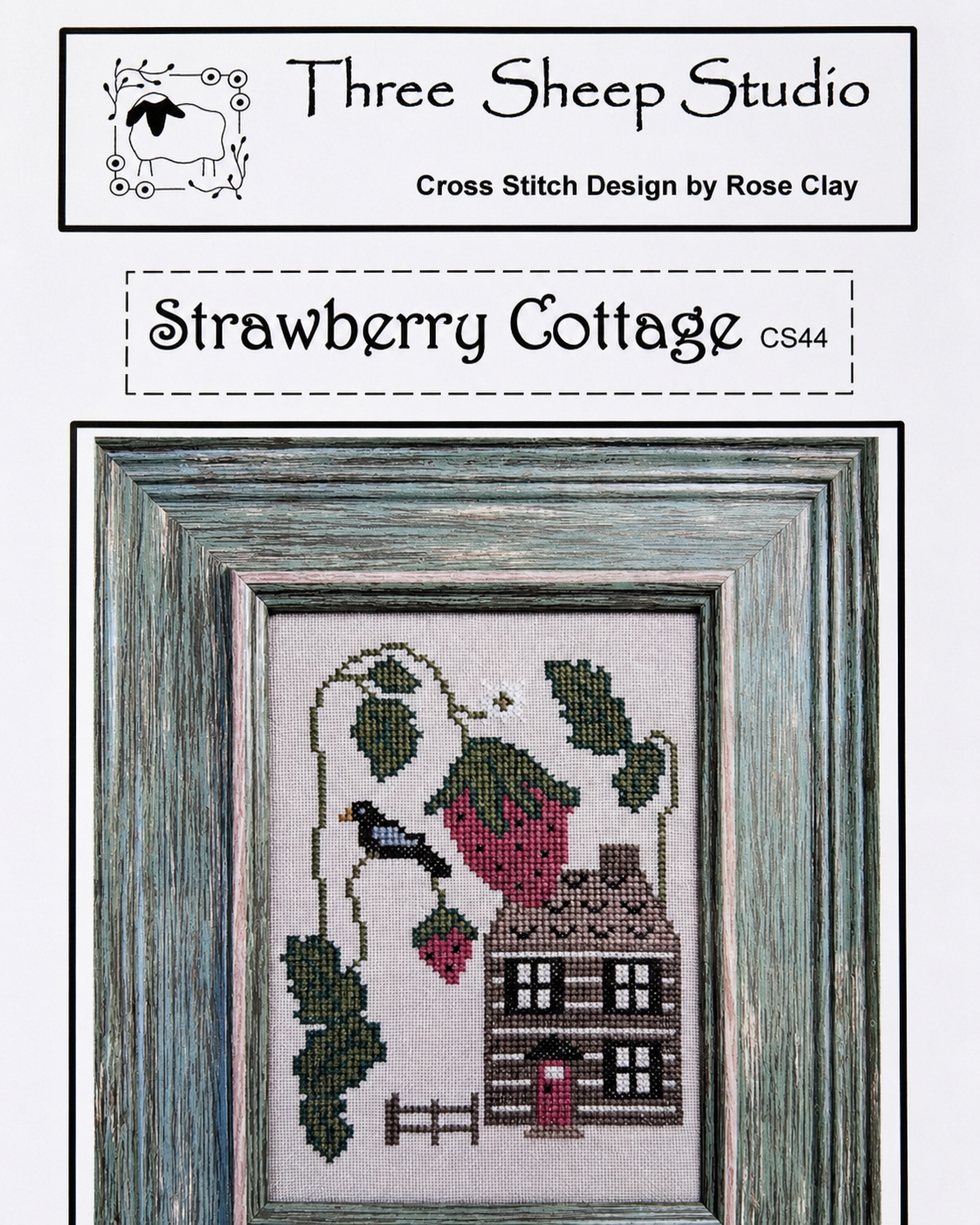 Strawberry Cottage cross stitch pattern cover by Three Sheep Studio