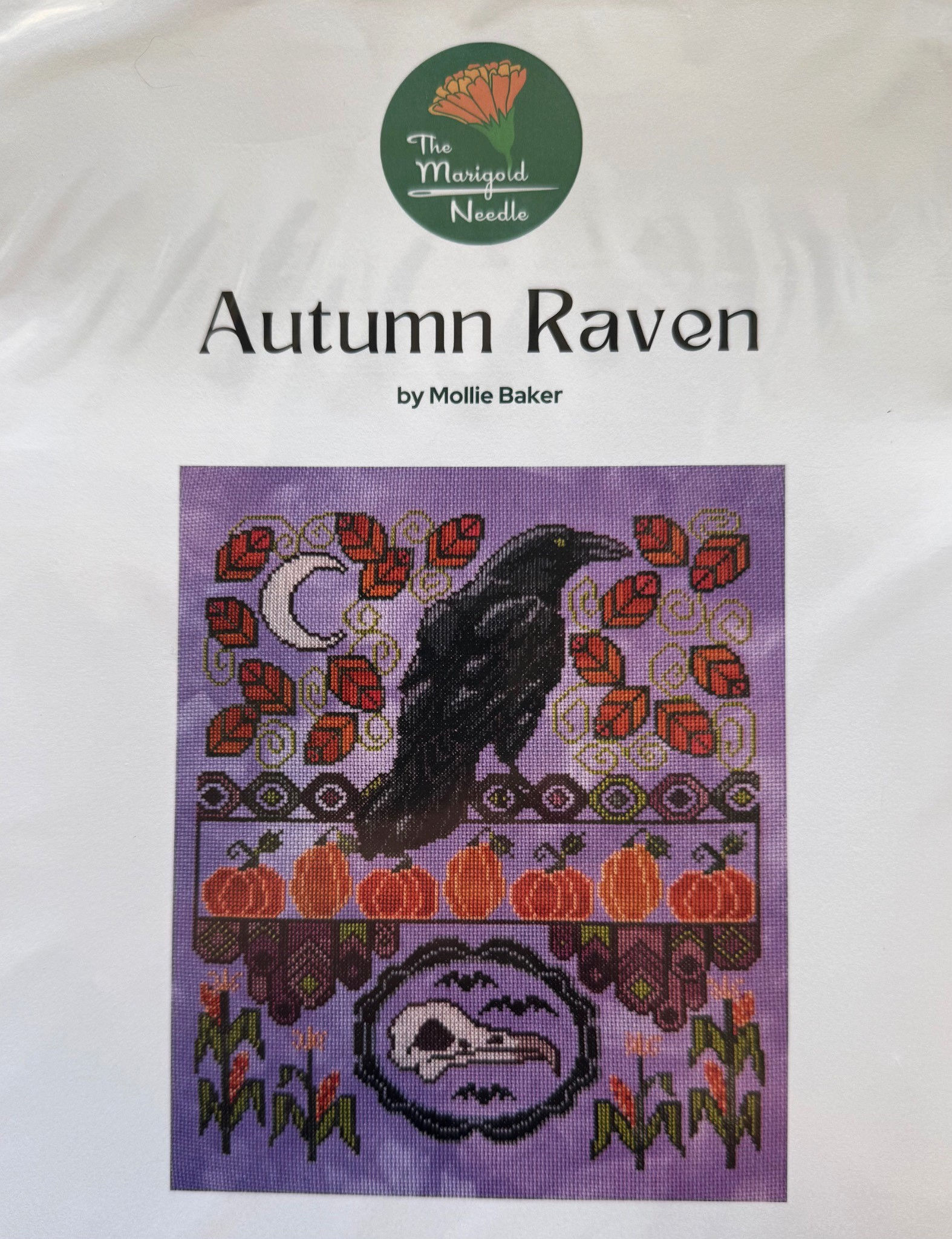 Autumn Raven cross stitch pattern cover by The Marigold Needle