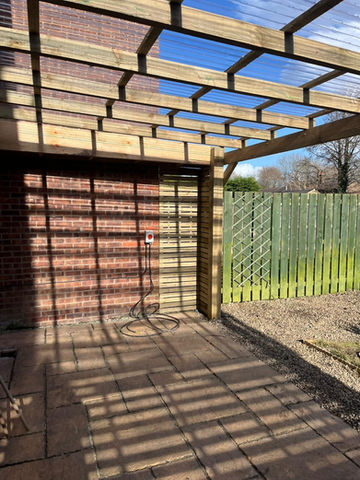 A picture of a pergola in a back garden