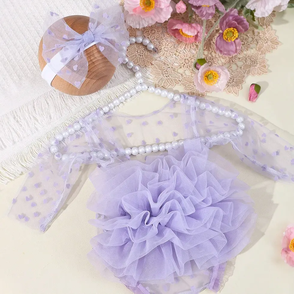 Thumbnail: Ylsteed Pink Polka Dot Newborn Photography Romper With Bow Headband Baby Girl