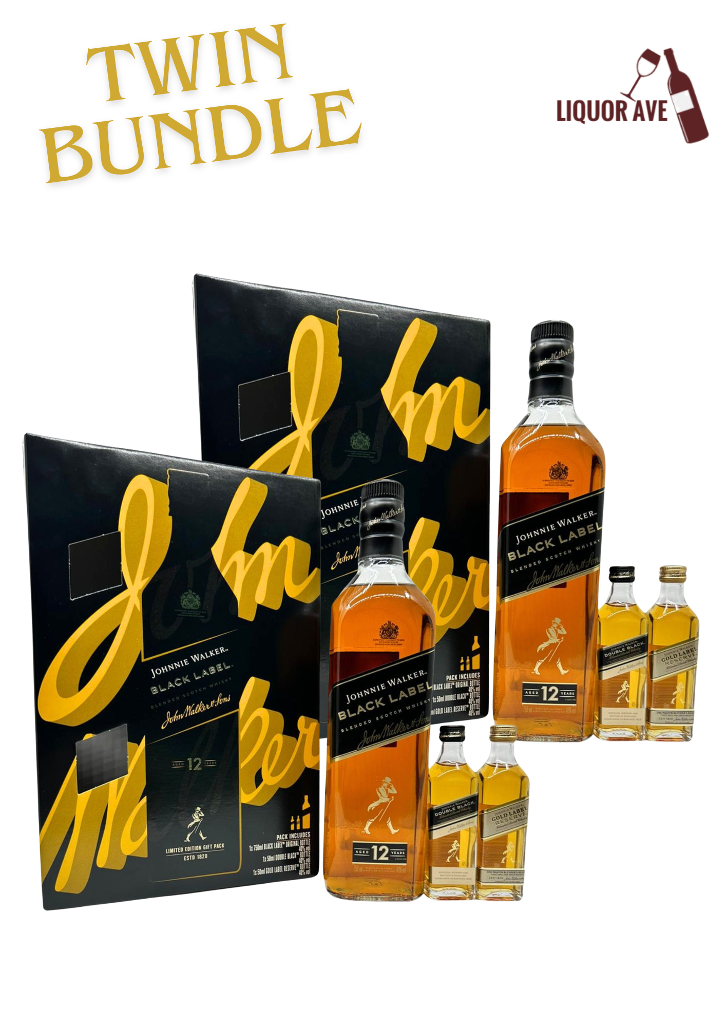 [Twin Bundle] Johnnie Walker Black Label + 5cl DB & 5cl Gold (850ml