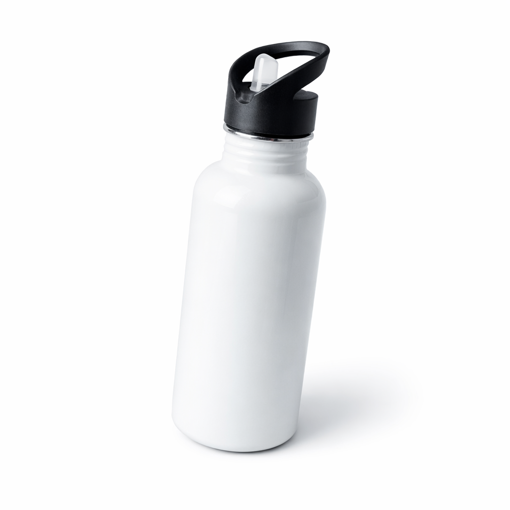 Botella con Pajilla Blanca de 600 ml