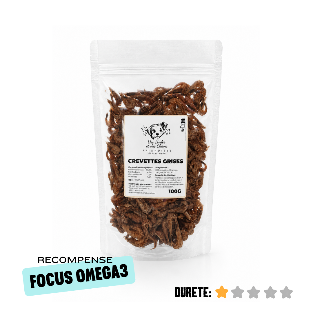 Crevettes grises entières séchées pour chien en sachet
