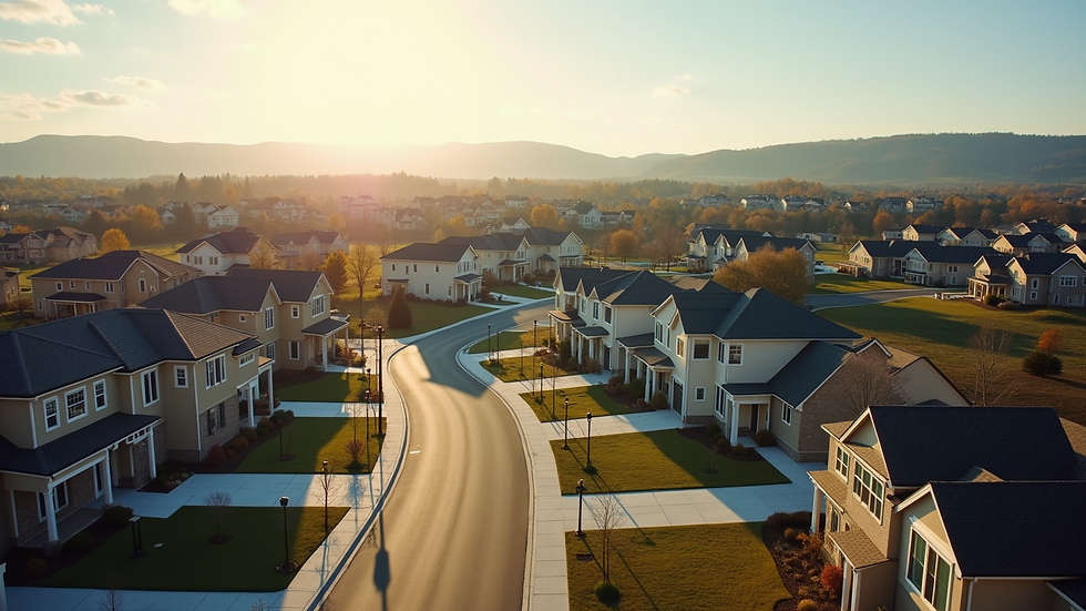High angle view of a suburban neighborhood with new homes