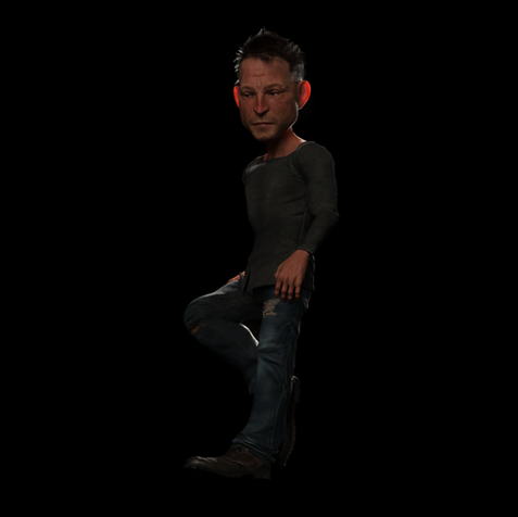 Arte renderizado de personajes en 3D de Billy Baldwin, Robert Manzanilla