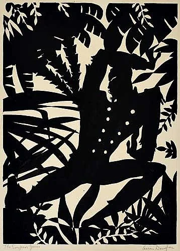 A silhouette illustration by Aaron Douglas  