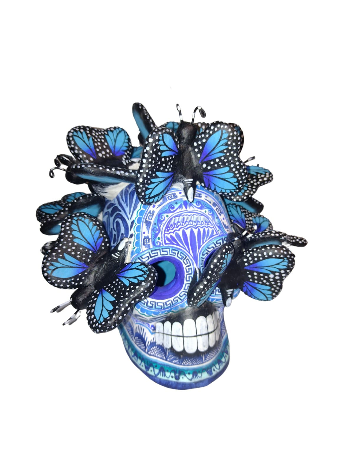Craneo de mariposas azul