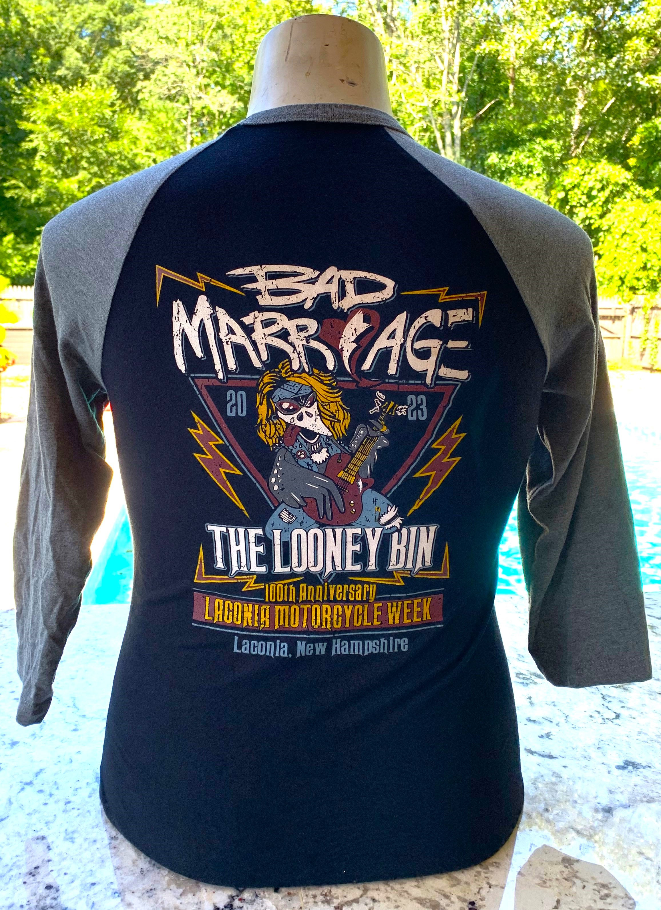Bad Marriage / Looney Bin Bike week Raglan- Grey Sleeves