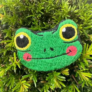 broche brodée grenouille