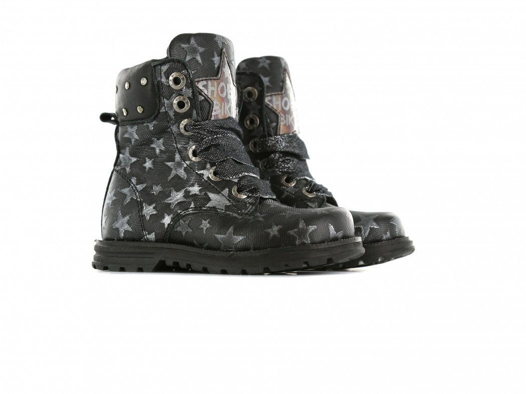 Stoere zwarte veterbottine met sterretjes en rits