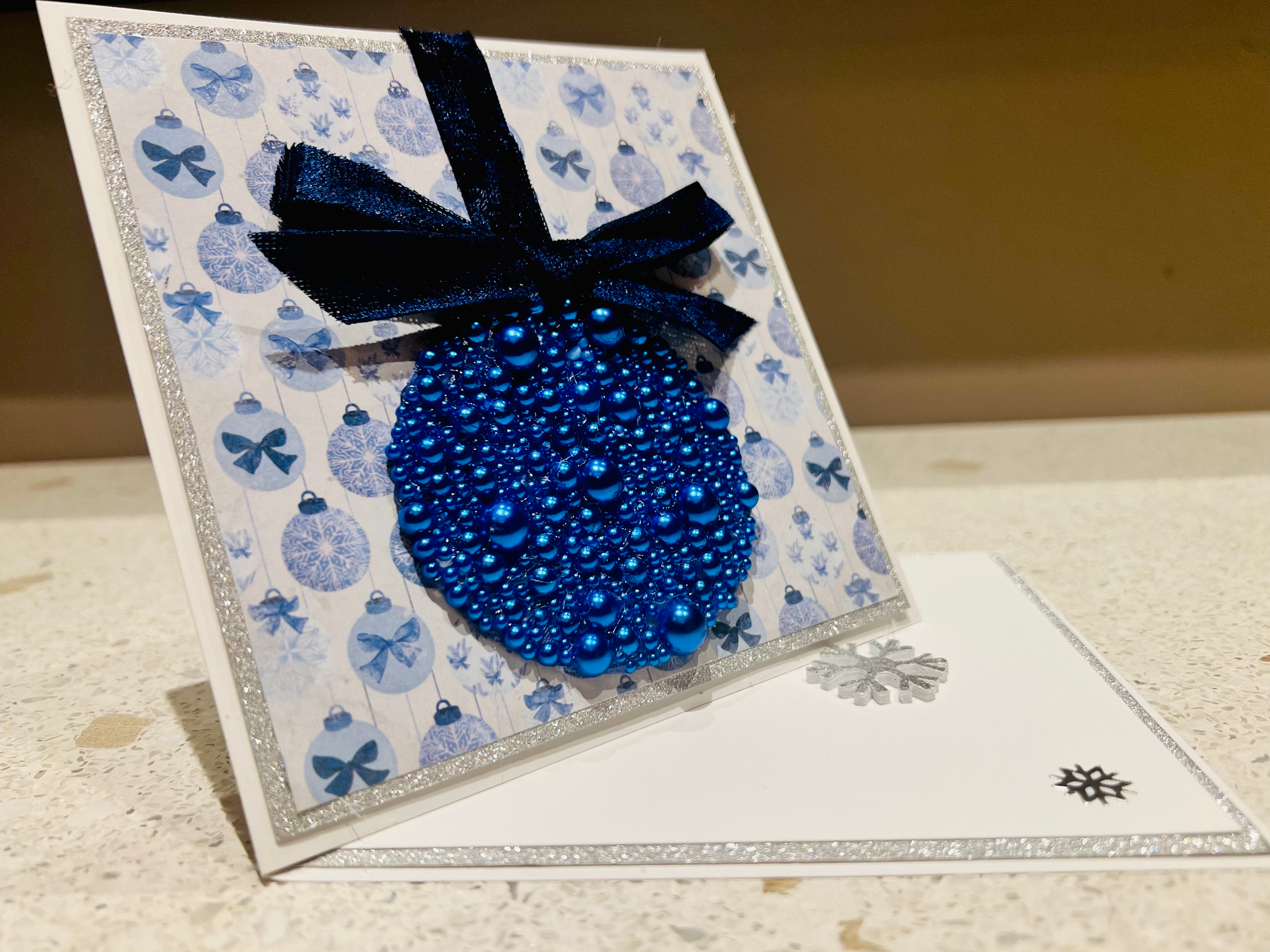 Blue Rhinestone Ornament Easel Card
