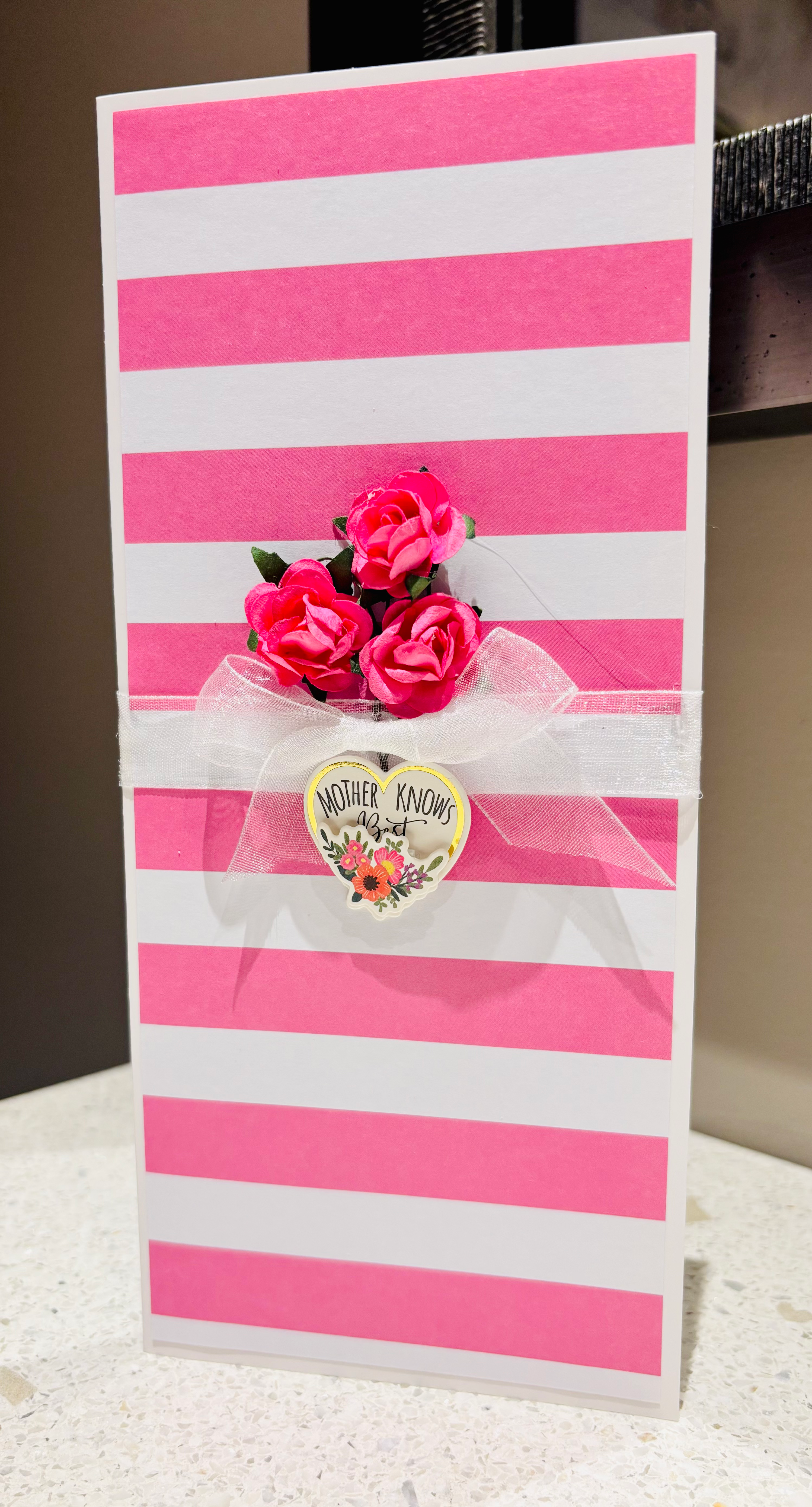 Pink stripe bouquet for Mom Card