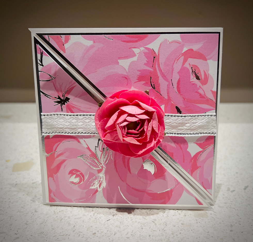 Thumbnail: Silver and Pink Rose Diagonal Card