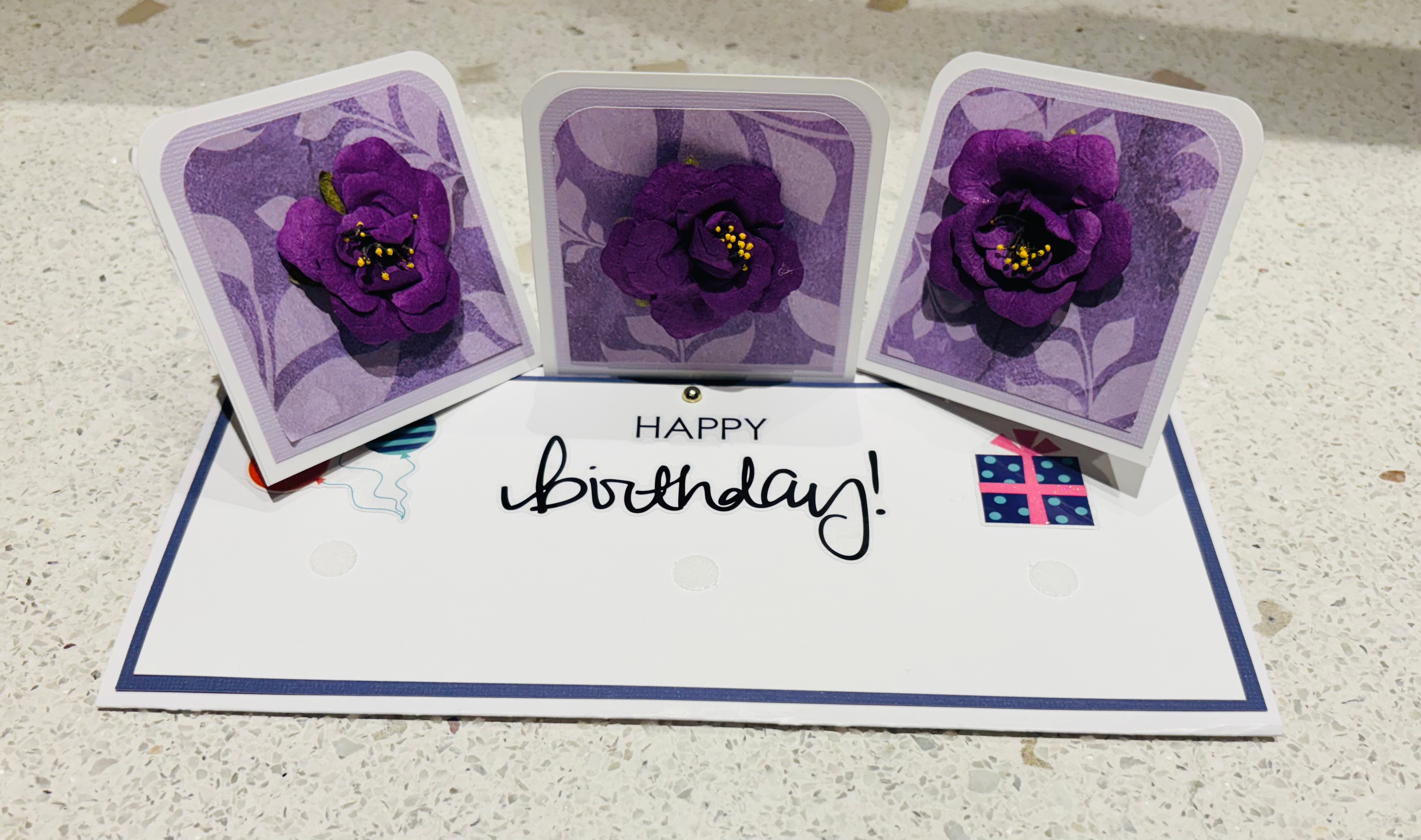 Happy Birthday in Lavender Triple Easel Card
