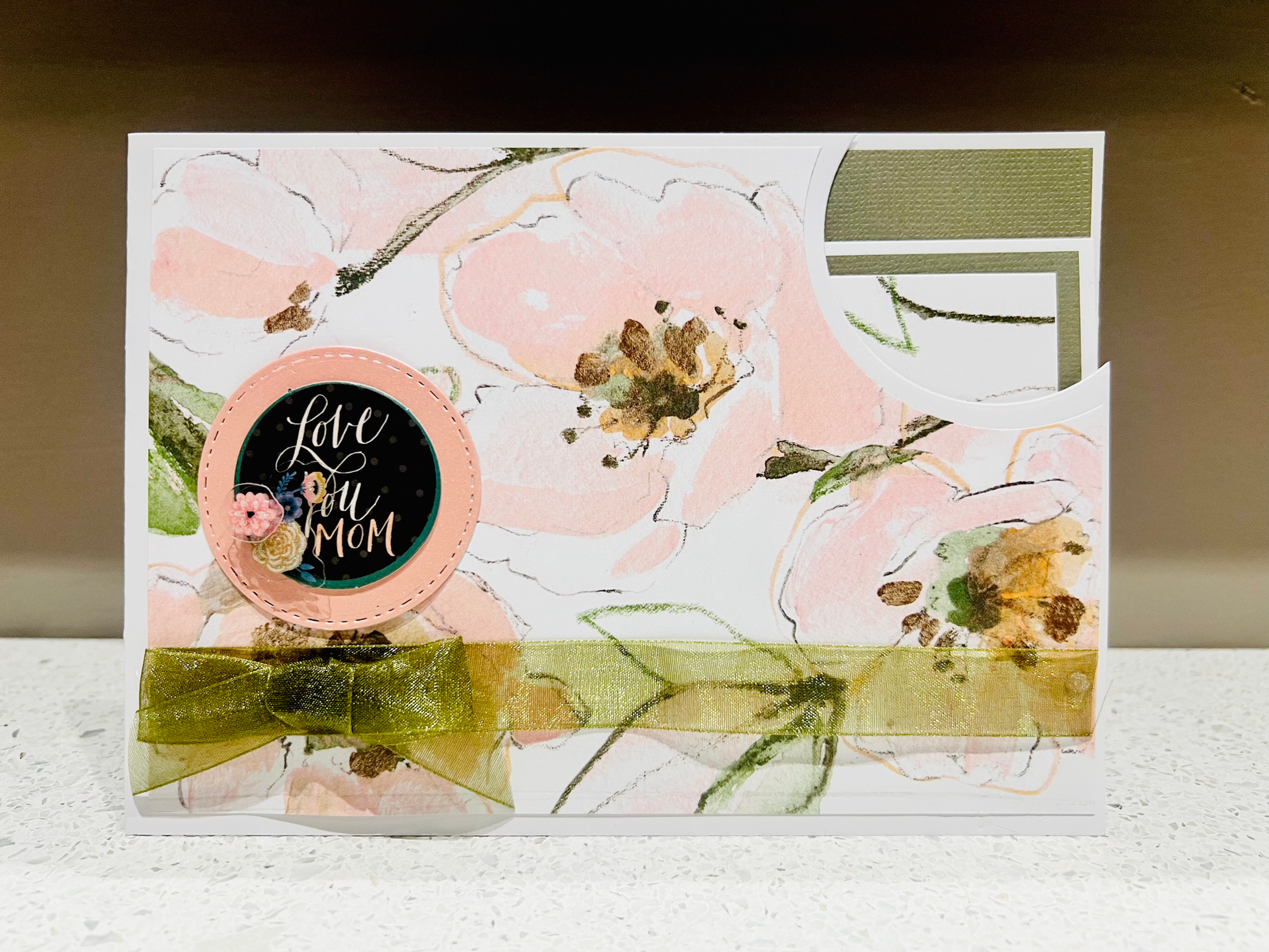 Love you Mom, Pink Lily Punch Out Card