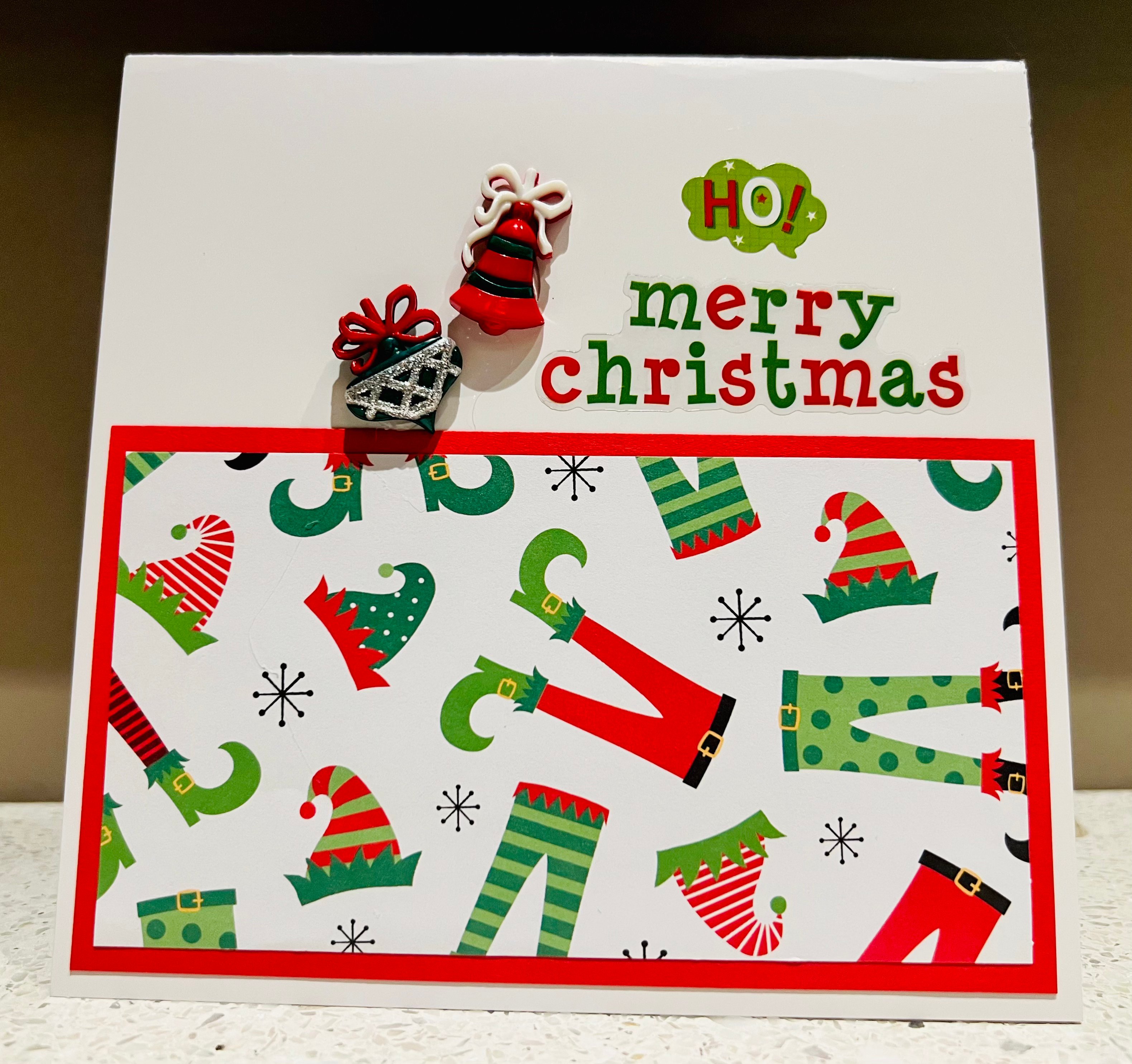 Merry Christmas Elves Legs Square Card