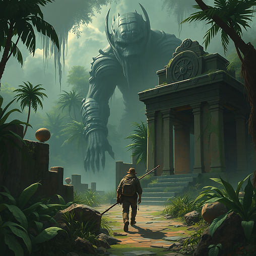 An explorer confronting the guardian.