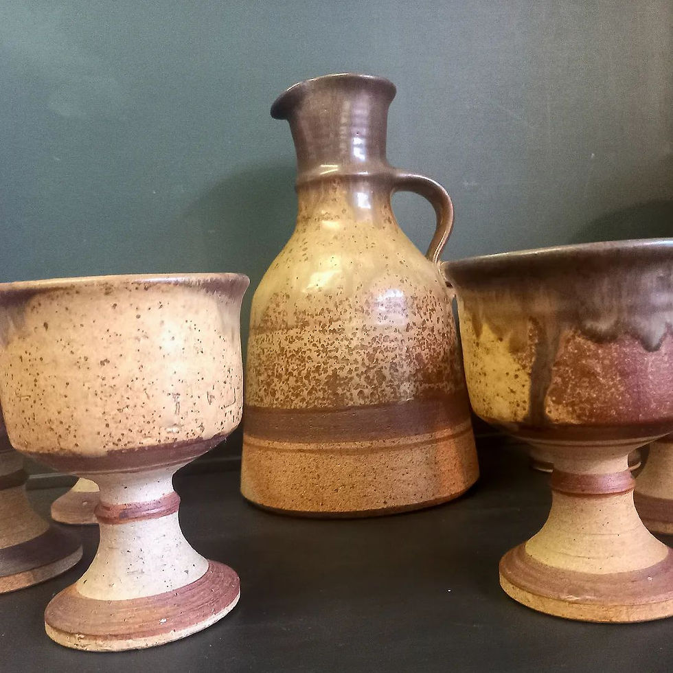 Thumbnail: 1970s Studio Pottery Goblet and Jug Set