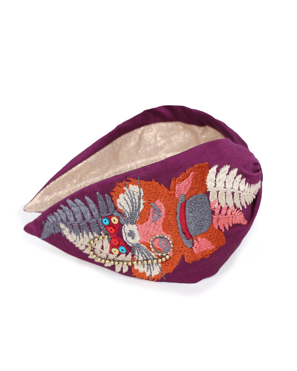 Thumbnail: Purple Fox embroidered Headband 