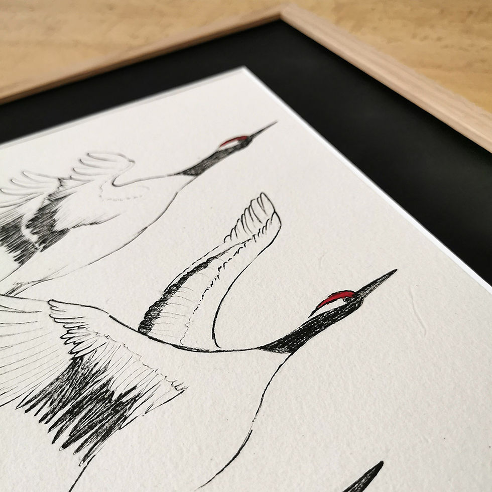 Miniature : Envol de Grues - Dessin original
