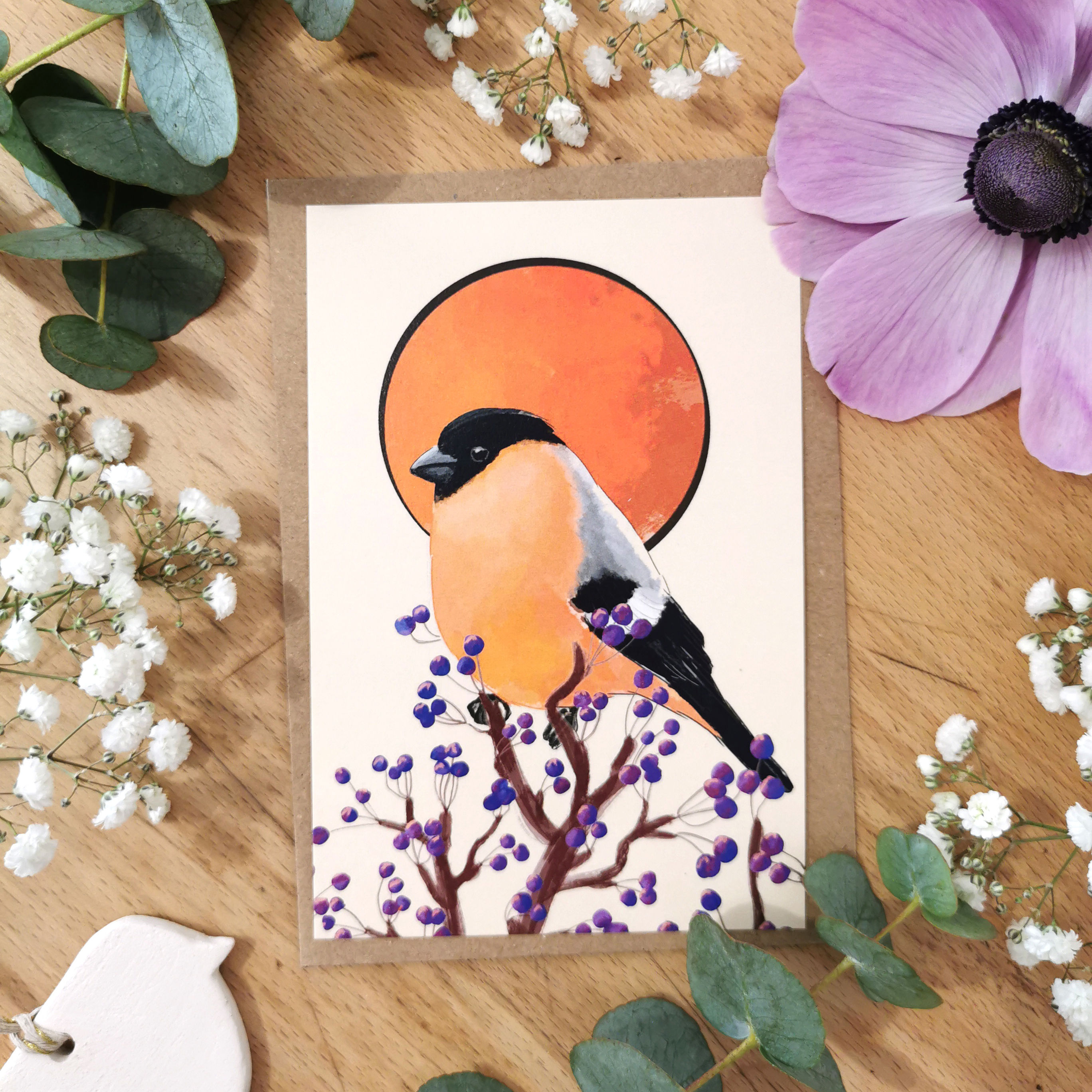 Carte Bouvreuil pivoine