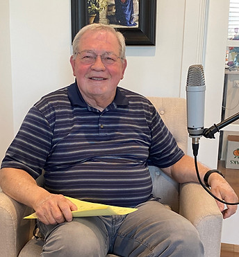 Elderly man being interviewed for family history podcast
