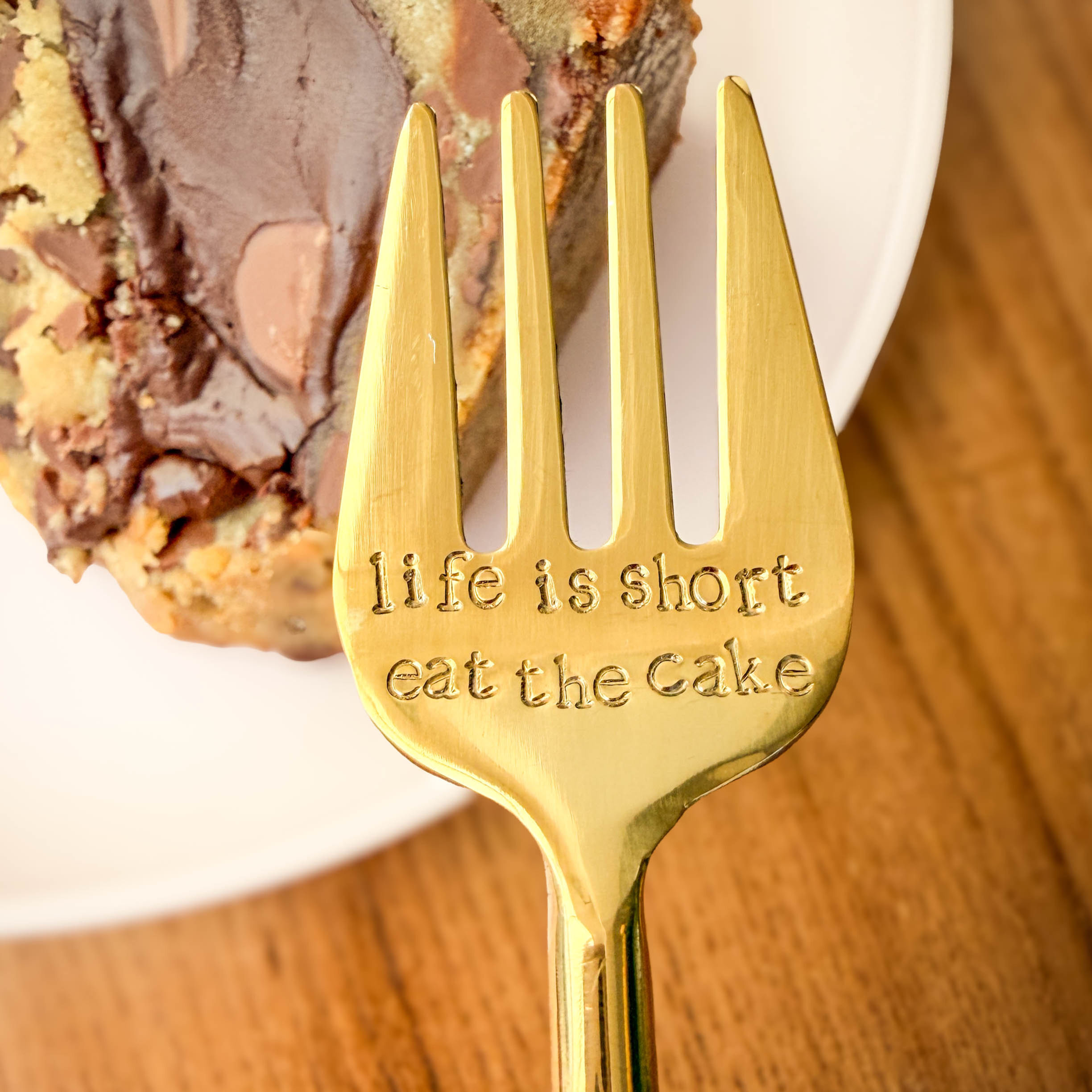'Life is short eat the cake' cake fork