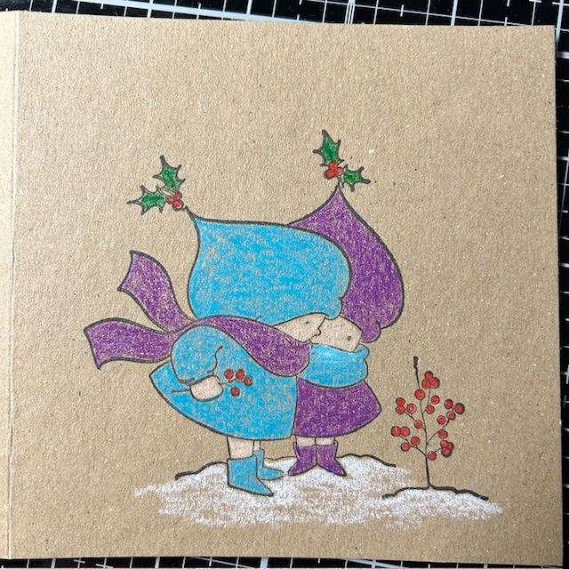 Carte avec 2 petits lutins dans la neige
